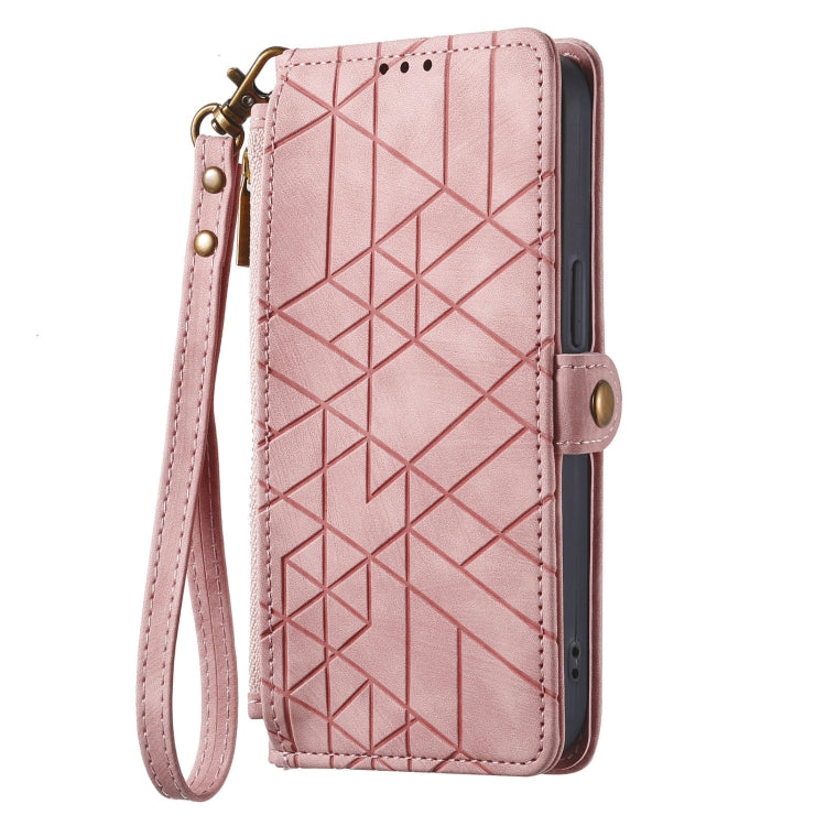 For Samsung Galaxy S23+ 5G Geometric Zipper Wallet Side Buckle Leather Phone Case(Pink) - free shipping - PMC TechLife - Order now!
