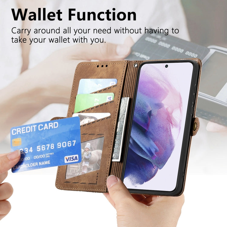 For Samsung Galaxy S23+ 5G Geometric Zipper Wallet Side Buckle Leather Phone Case(Brown) - free shipping - PMC TechLife - Order now!