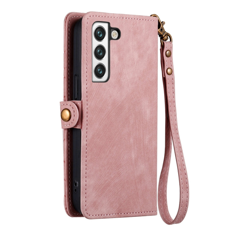 For Samsung Galaxy S23 Ultra 5G Geometric Zipper Wallet Side Buckle Leather Phone Case(Pink) - free shipping - PMC TechLife - Order now!