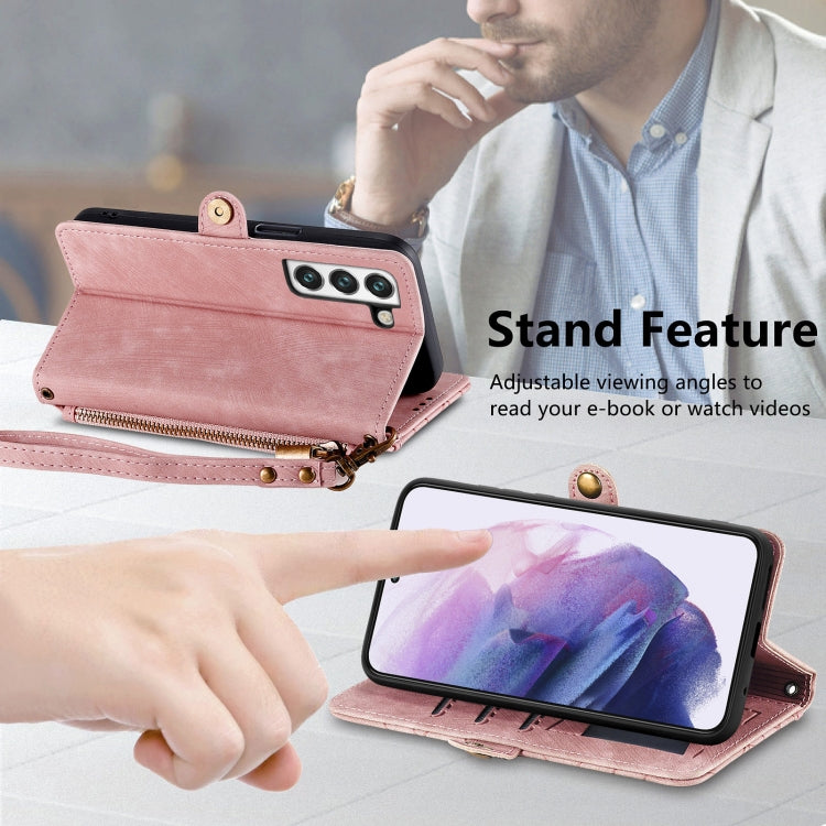 For Samsung Galaxy S23 Ultra 5G Geometric Zipper Wallet Side Buckle Leather Phone Case(Pink) - free shipping - PMC TechLife - Order now!