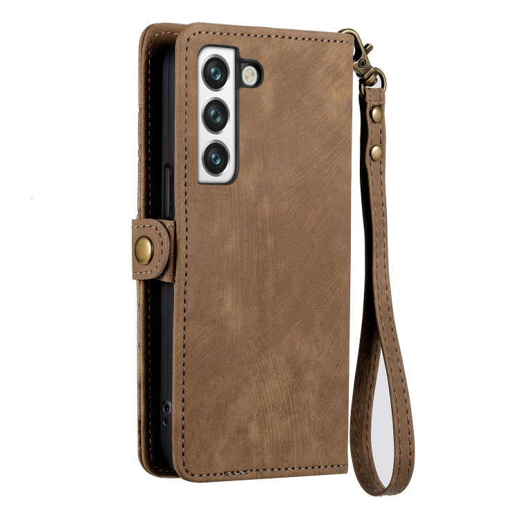 For Samsung Galaxy S23 Ultra 5G Geometric Zipper Wallet Side Buckle Leather Phone Case(Brown) - free shipping - PMC TechLife - Order now!