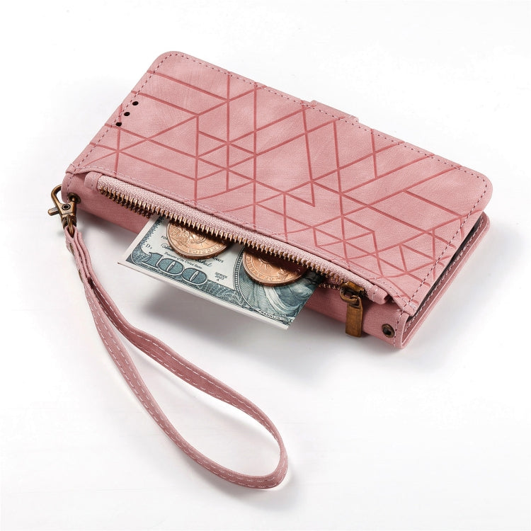 For Samsung Galaxy S22 5G Geometric Zipper Wallet Side Buckle Leather Phone Case(Pink) - free shipping - PMC TechLife - Order now!