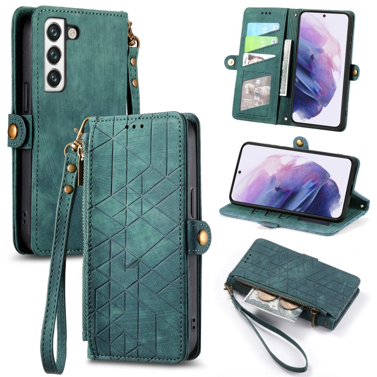 For Samsung Galaxy S22 5G Geometric Zipper Wallet Side Buckle Leather Phone Case(Green) - free shipping - PMC TechLife - Order now!