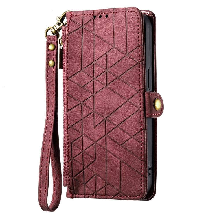 For Samsung Galaxy S22 5G Geometric Zipper Wallet Side Buckle Leather Phone Case(Red) - free shipping - PMC TechLife - Order now!
