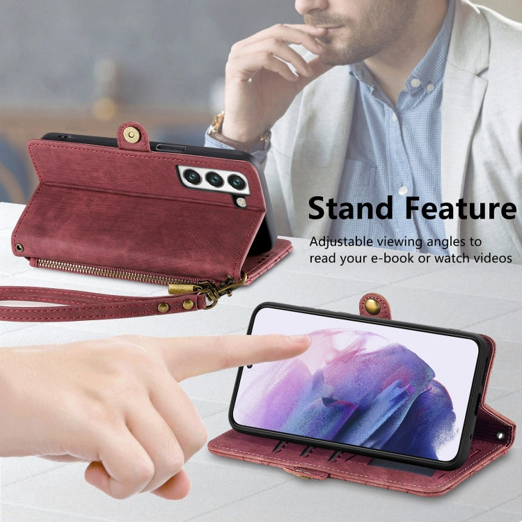 For Samsung Galaxy S22 5G Geometric Zipper Wallet Side Buckle Leather Phone Case(Red) - free shipping - PMC TechLife - Order now!