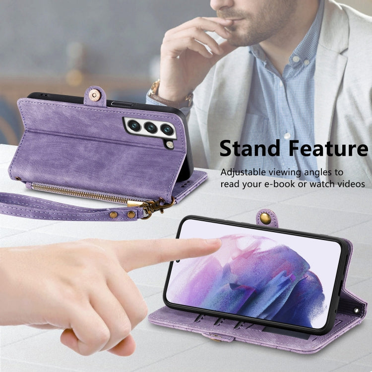 For Samsung Galaxy S22 5G Geometric Zipper Wallet Side Buckle Leather Phone Case(Purple) - free shipping - PMC TechLife - Order now!