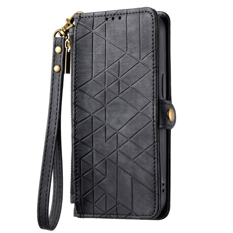 For Samsung Galaxy S22 5G Geometric Zipper Wallet Side Buckle Leather Phone Case(Black) - free shipping - PMC TechLife - Order now!