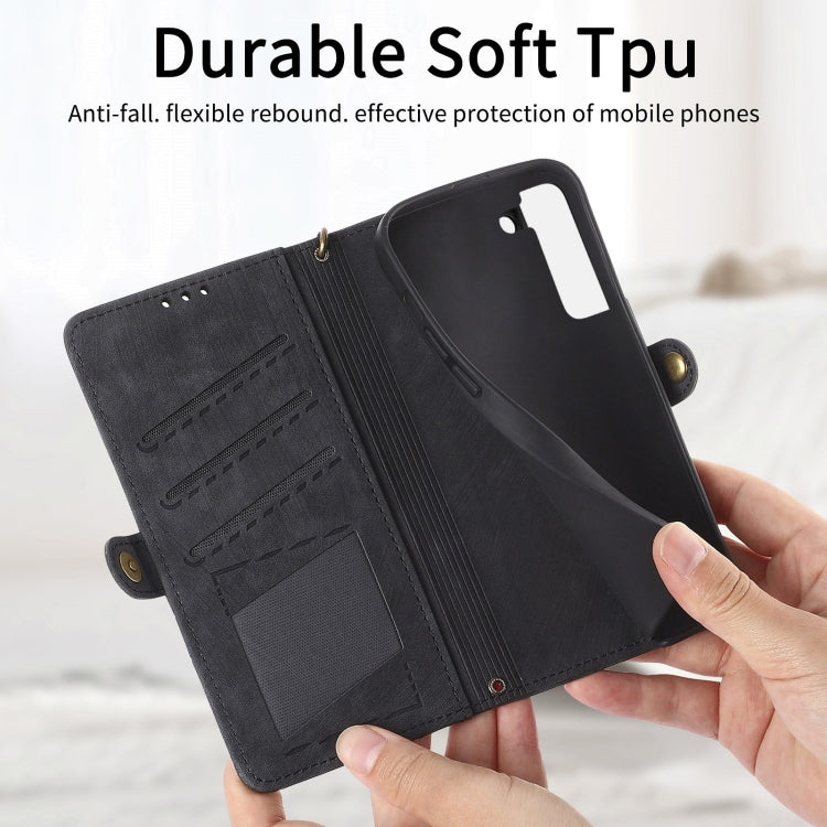 For Samsung Galaxy S22 5G Geometric Zipper Wallet Side Buckle Leather Phone Case(Black) - free shipping - PMC TechLife - Order now!