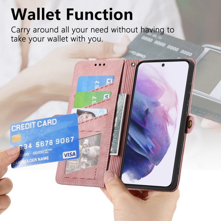 For Samsung Galaxy S22+ 5G Geometric Zipper Wallet Side Buckle Leather Phone Case(Pink) - free shipping - PMC TechLife - Order now!