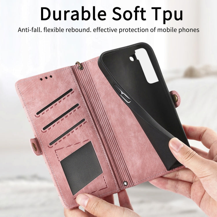 For Samsung Galaxy S22+ 5G Geometric Zipper Wallet Side Buckle Leather Phone Case(Pink) - free shipping - PMC TechLife - Order now!
