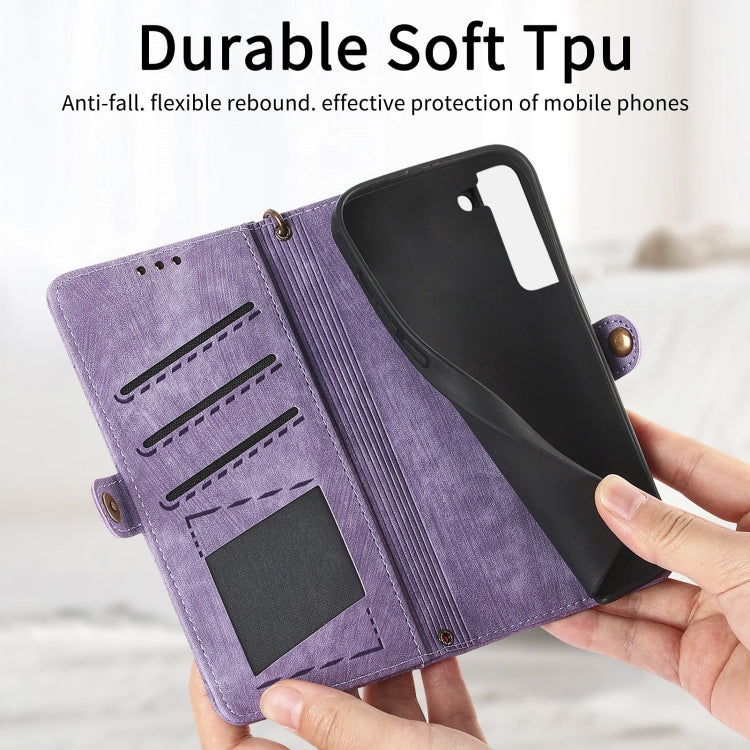 For Samsung Galaxy S22+ 5G Geometric Zipper Wallet Side Buckle Leather Phone Case(Purple) - free shipping - PMC TechLife - Order now!