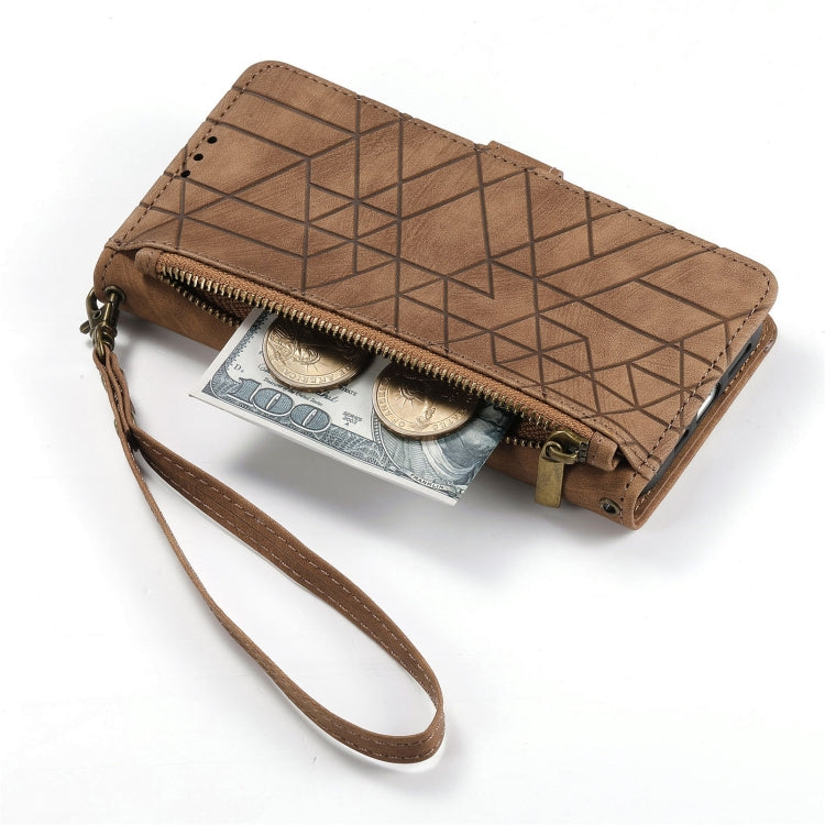 For Samsung Galaxy S22+ 5G Geometric Zipper Wallet Side Buckle Leather Phone Case(Brown) - free shipping - PMC TechLife - Order now!
