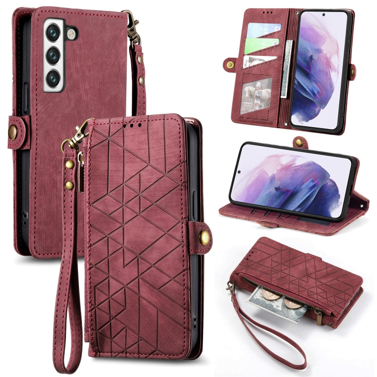 For Samsung Galaxy S22 Ultra 5G Geometric Zipper Wallet Side Buckle Leather Phone Case(Red) - free shipping - PMC TechLife - Order now!