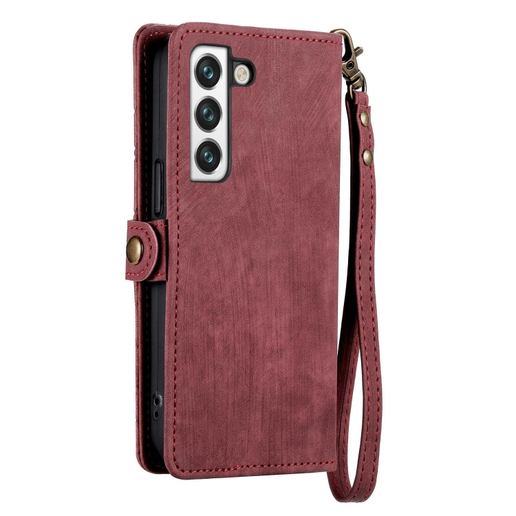 For Samsung Galaxy S22 Ultra 5G Geometric Zipper Wallet Side Buckle Leather Phone Case(Red) - free shipping - PMC TechLife - Order now!