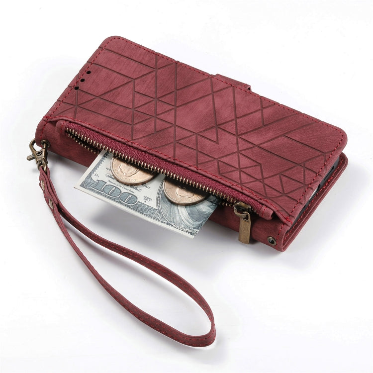 For Samsung Galaxy S22 Ultra 5G Geometric Zipper Wallet Side Buckle Leather Phone Case(Red) - free shipping - PMC TechLife - Order now!