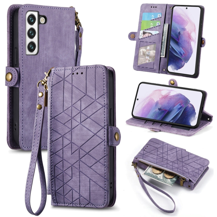 For Samsung Galaxy S22 Ultra 5G Geometric Zipper Wallet Side Buckle Leather Phone Case(Purple) - free shipping - PMC TechLife - Order now!
