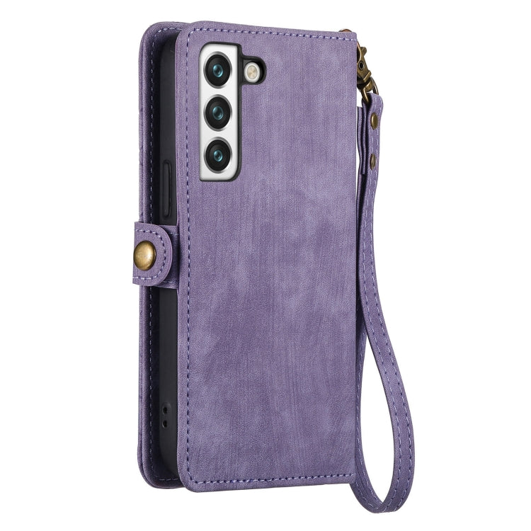For Samsung Galaxy S22 Ultra 5G Geometric Zipper Wallet Side Buckle Leather Phone Case(Purple) - free shipping - PMC TechLife - Order now!