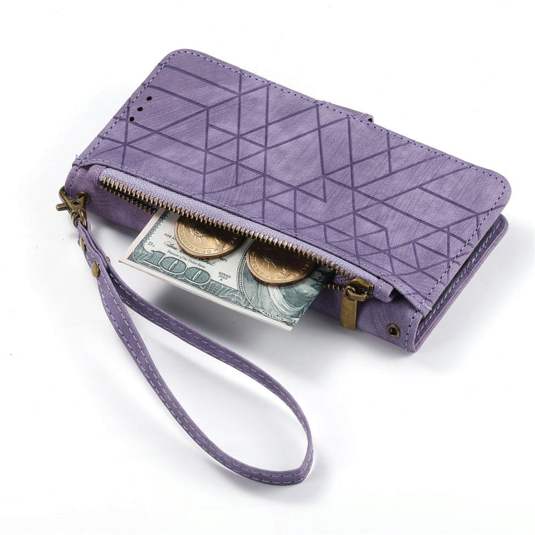 For Samsung Galaxy S22 Ultra 5G Geometric Zipper Wallet Side Buckle Leather Phone Case(Purple) - free shipping - PMC TechLife - Order now!