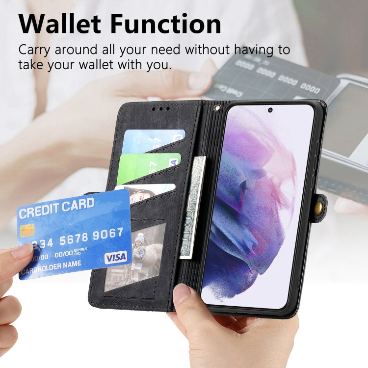 For Samsung Galaxy S22 Ultra 5G Geometric Zipper Wallet Side Buckle Leather Phone Case(Black) - free shipping - PMC TechLife - Order now!