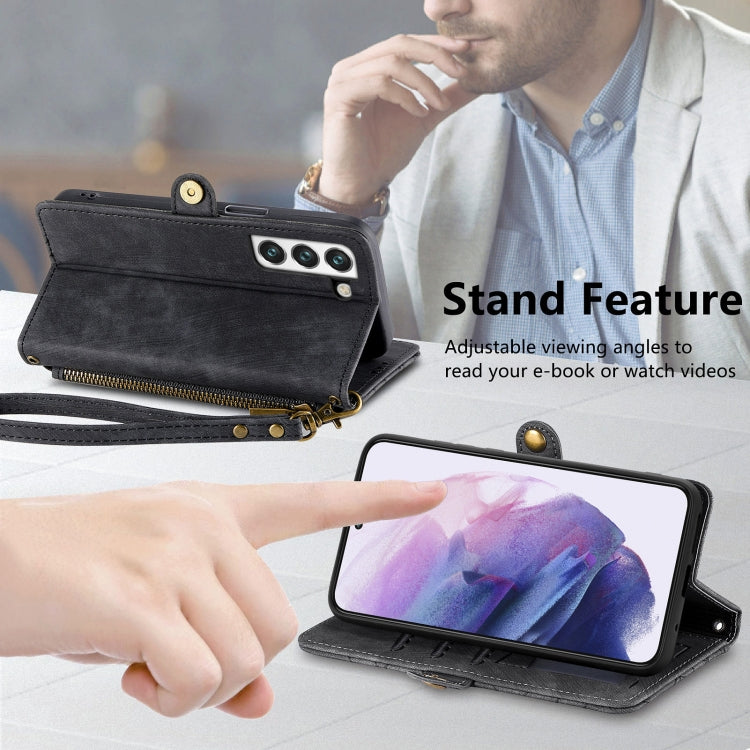 For Samsung Galaxy S22 Ultra 5G Geometric Zipper Wallet Side Buckle Leather Phone Case(Black) - free shipping - PMC TechLife - Order now!