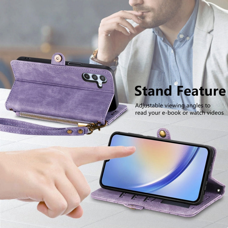 For Samsung Galaxy A30 Geometric Zipper Wallet Side Buckle Leather Phone Case(Purple) - free shipping - PMC TechLife - Order now!