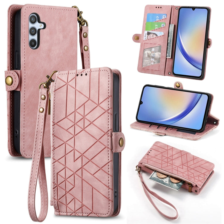For Samsung Galaxy A31 Geometric Zipper Wallet Side Buckle Leather Phone Case(Pink) - free shipping - PMC TechLife - Order now!
