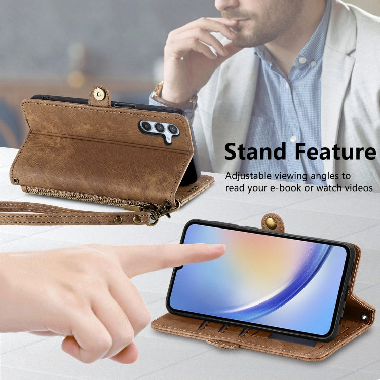 For Samsung Galaxy A31 Geometric Zipper Wallet Side Buckle Leather Phone Case(Brown) - free shipping - PMC TechLife - Order now!