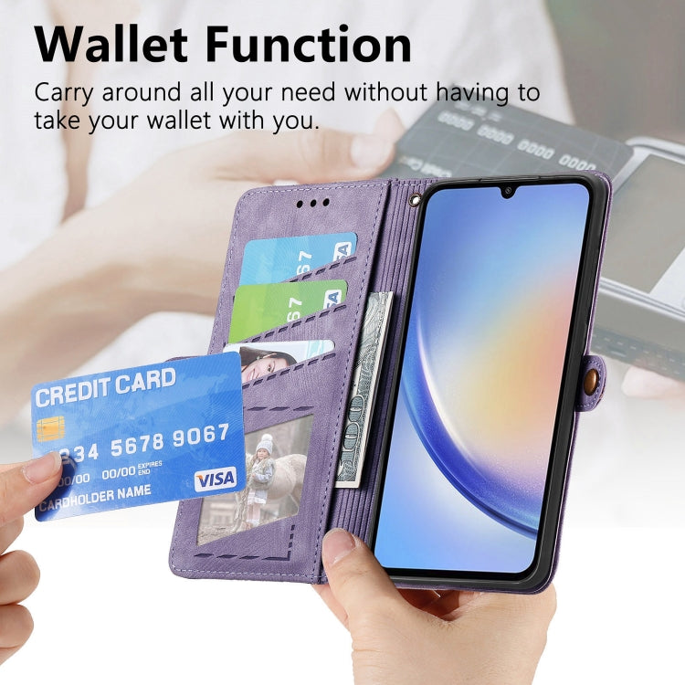 For Samsung Galaxy A51 Geometric Zipper Wallet Side Buckle Leather Phone Case(Purple) - free shipping - PMC TechLife - Order now!