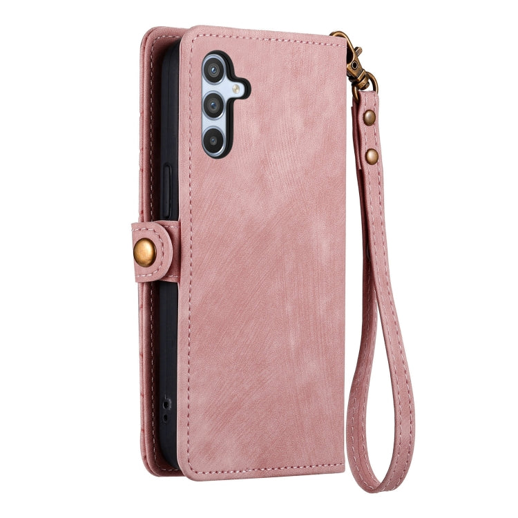 For Samsung Galaxy A21S Geometric Zipper Wallet Side Buckle Leather Phone Case(Pink) - free shipping - PMC TechLife - Order now!