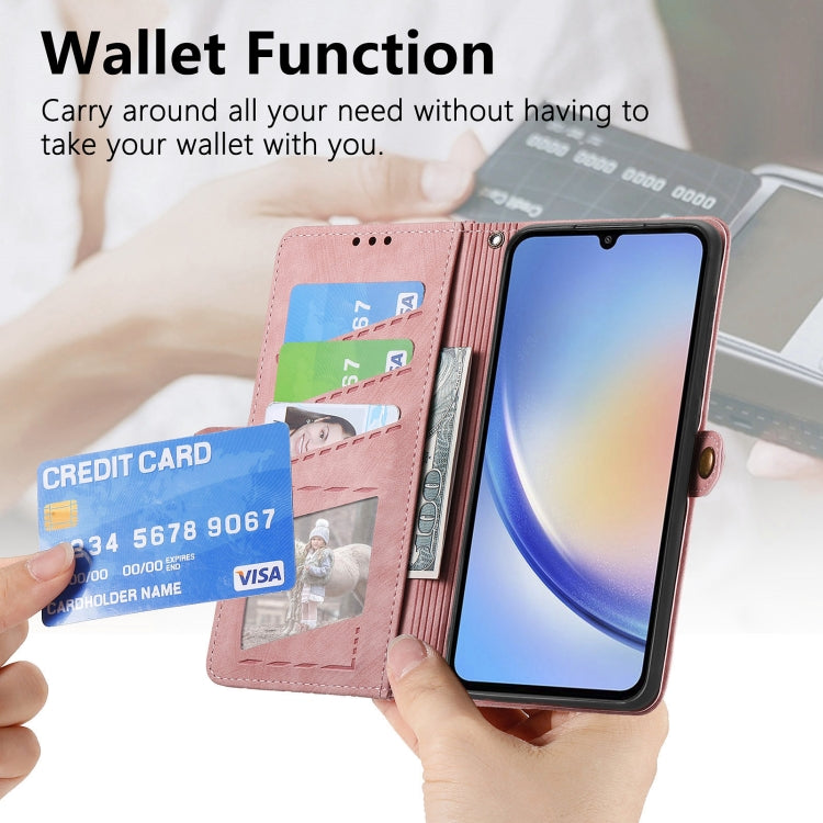 For Samsung Galaxy A21S Geometric Zipper Wallet Side Buckle Leather Phone Case(Pink) - free shipping - PMC TechLife - Order now!
