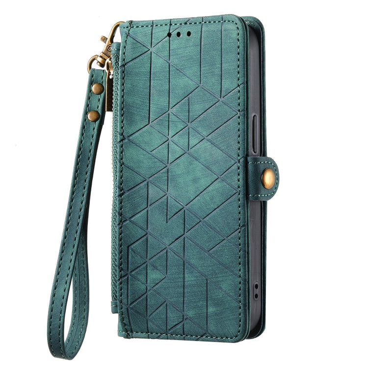 For Samsung Galaxy A21S Geometric Zipper Wallet Side Buckle Leather Phone Case(Green) - free shipping - PMC TechLife - Order now!