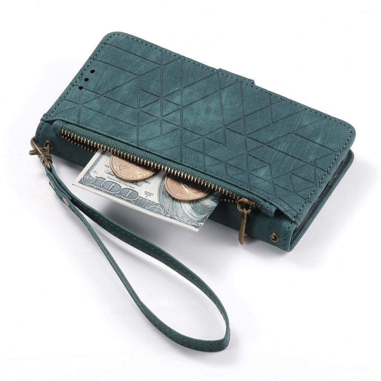 For Samsung Galaxy A21S Geometric Zipper Wallet Side Buckle Leather Phone Case(Green) - free shipping - PMC TechLife - Order now!
