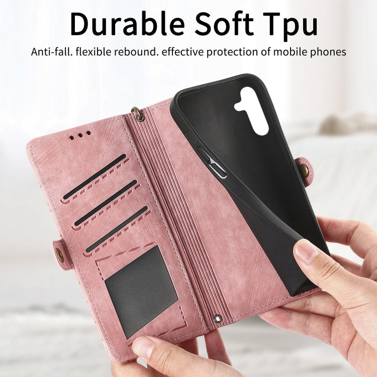 For Samsung Galaxy A42 5G Geometric Zipper Wallet Side Buckle Leather Phone Case(Pink) - free shipping - PMC TechLife - Order now!