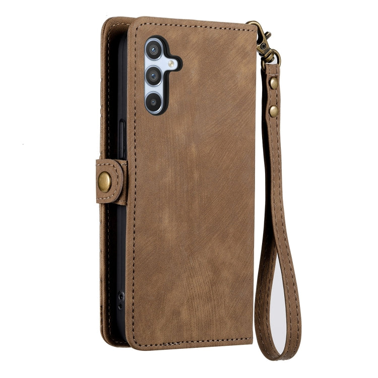 For Samsung Galaxy A32 5G Geometric Zipper Wallet Side Buckle Leather Phone Case(Brown) - free shipping - PMC TechLife - Order now!