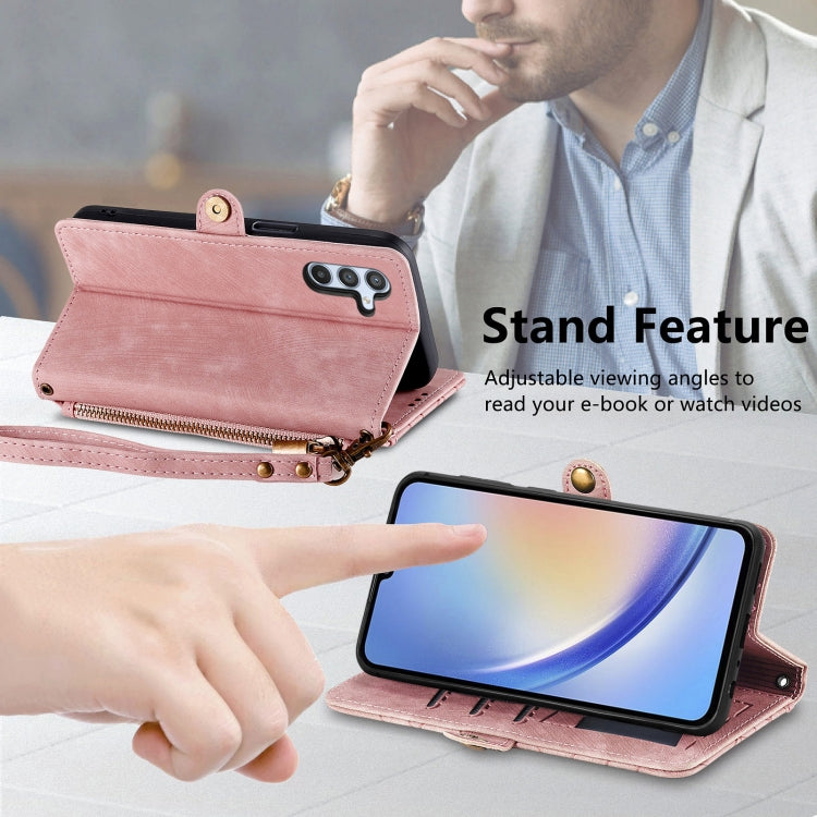 For Samsung Galaxy A52 5G Geometric Zipper Wallet Side Buckle Leather Phone Case(Pink) - free shipping - PMC TechLife - Order now!