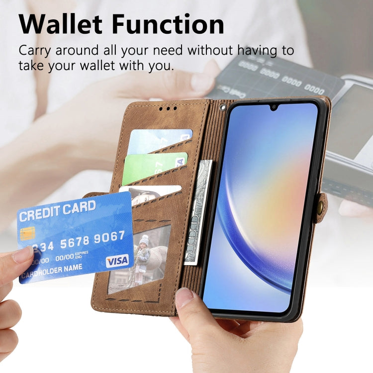 For Samsung Galaxy A52 5G Geometric Zipper Wallet Side Buckle Leather Phone Case(Brown) - free shipping - PMC TechLife - Order now!
