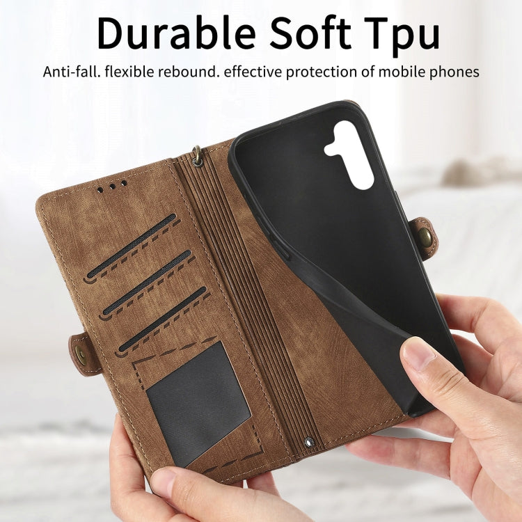 For Samsung Galaxy A72 Geometric Zipper Wallet Side Buckle Leather Phone Case(Brown) - free shipping - PMC TechLife - Order now!