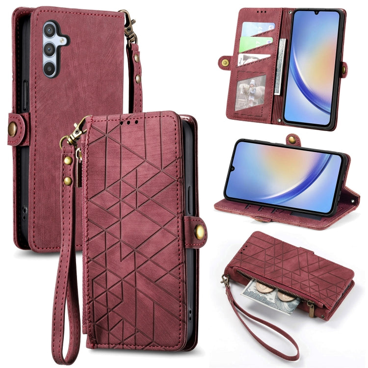 For Samsung Galaxy A22 4G Geometric Zipper Wallet Side Buckle Leather Phone Case(Red) - free shipping - PMC TechLife - Order now!