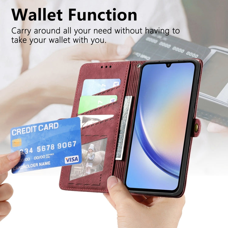For Samsung Galaxy A22 4G Geometric Zipper Wallet Side Buckle Leather Phone Case(Red) - free shipping - PMC TechLife - Order now!