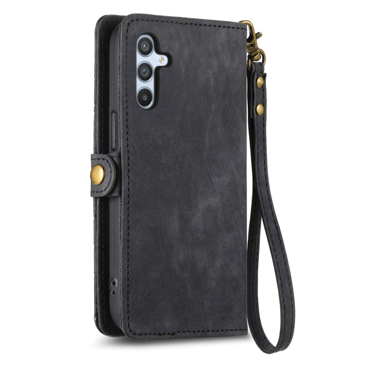 For Samsung Galaxy A22 4G Geometric Zipper Wallet Side Buckle Leather Phone Case(Black) - free shipping - PMC TechLife - Order now!