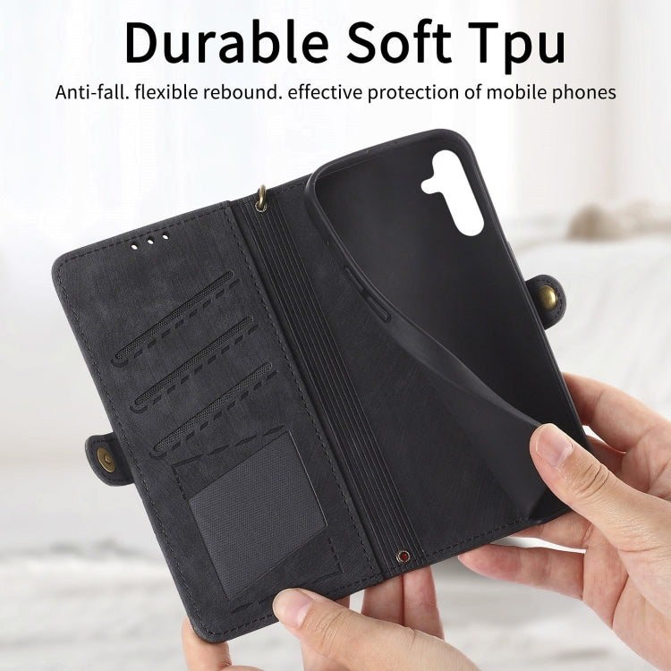 For Samsung Galaxy A22 4G Geometric Zipper Wallet Side Buckle Leather Phone Case(Black) - free shipping - PMC TechLife - Order now!