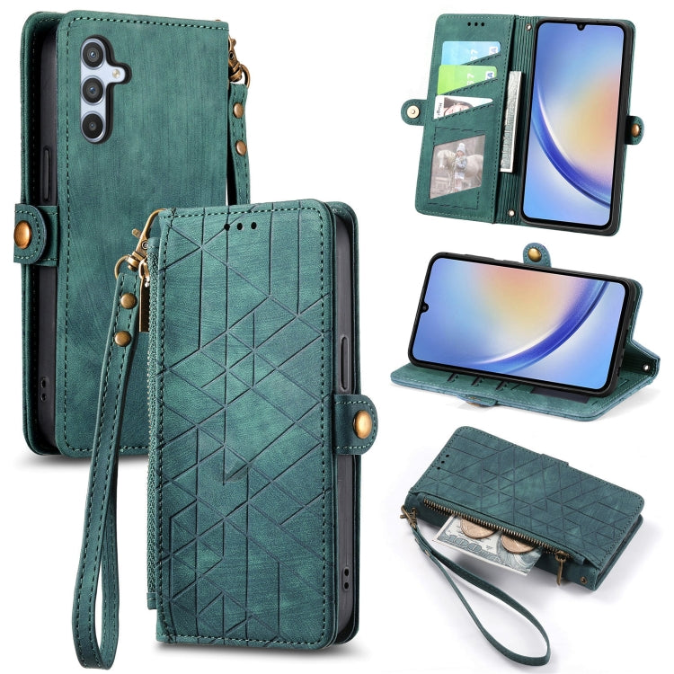 For Samsung Galaxy A22 5G Geometric Zipper Wallet Side Buckle Leather Phone Case(Green) - free shipping - PMC TechLife - Order now!