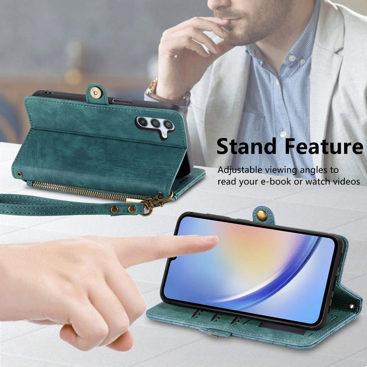 For Samsung Galaxy A13 4G Geometric Zipper Wallet Side Buckle Leather Phone Case(Green) - free shipping - PMC TechLife - Order now!