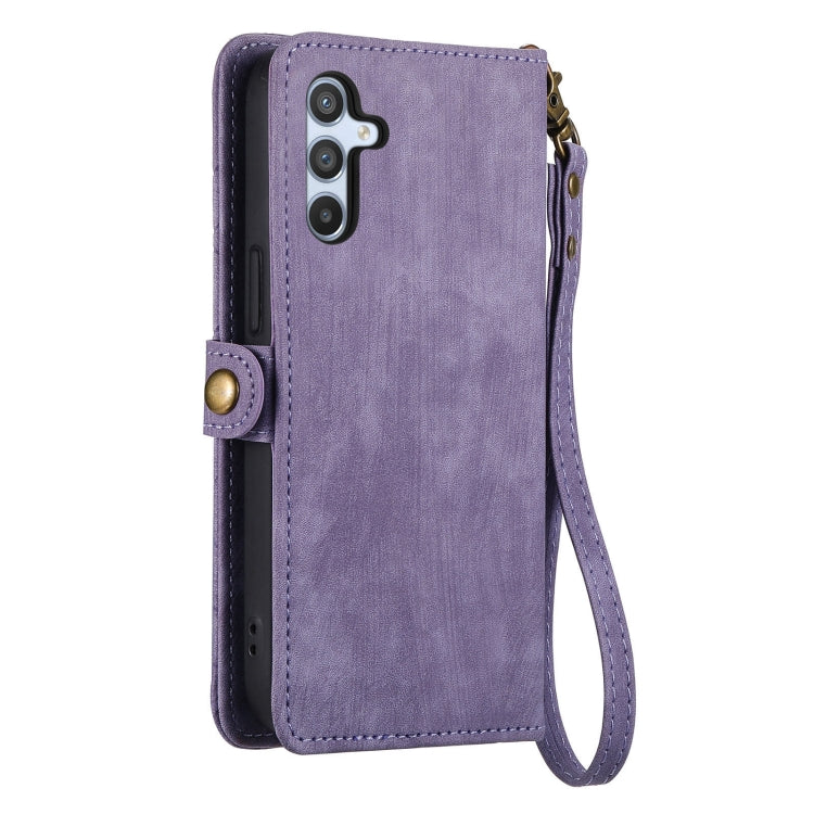 For Samsung Galaxy A13 4G Geometric Zipper Wallet Side Buckle Leather Phone Case(Purple) - free shipping - PMC TechLife - Order now!