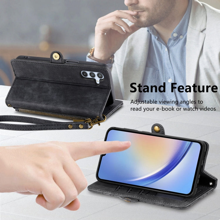 For Samsung Galaxy A13 4G Geometric Zipper Wallet Side Buckle Leather Phone Case(Black) - free shipping - PMC TechLife - Order now!
