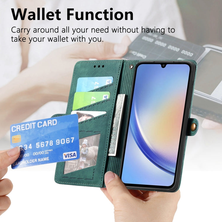 For Samsung Galaxy A13 5G Geometric Zipper Wallet Side Buckle Leather Phone Case(Green) - free shipping - PMC TechLife - Order now!