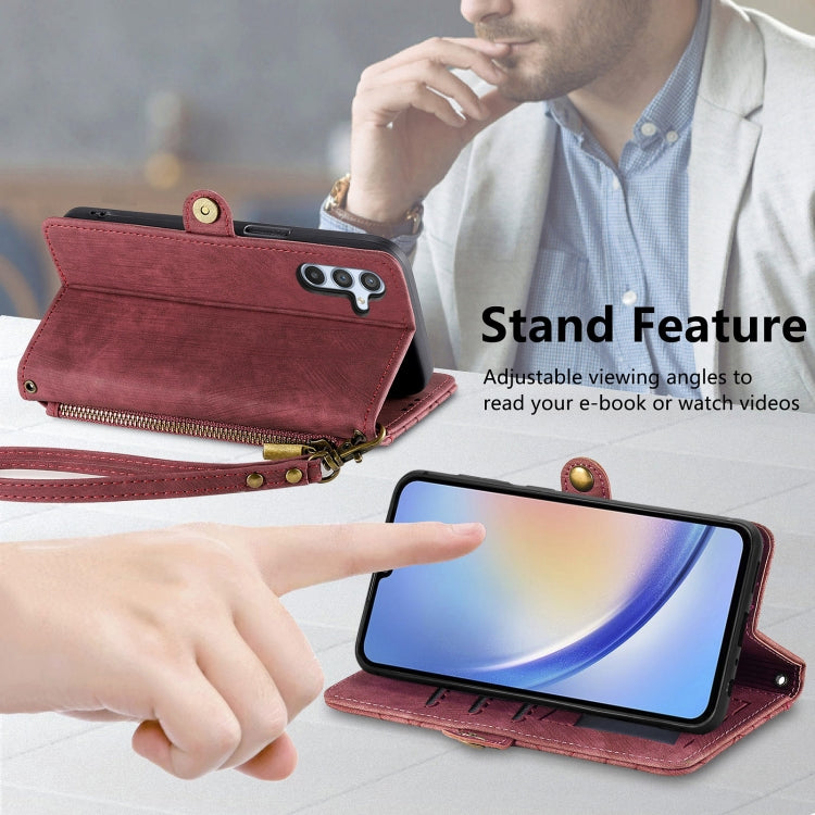 For Samsung Galaxy A24 5G Geometric Zipper Wallet Side Buckle Leather Phone Case(Red) - free shipping - PMC TechLife - Order now!