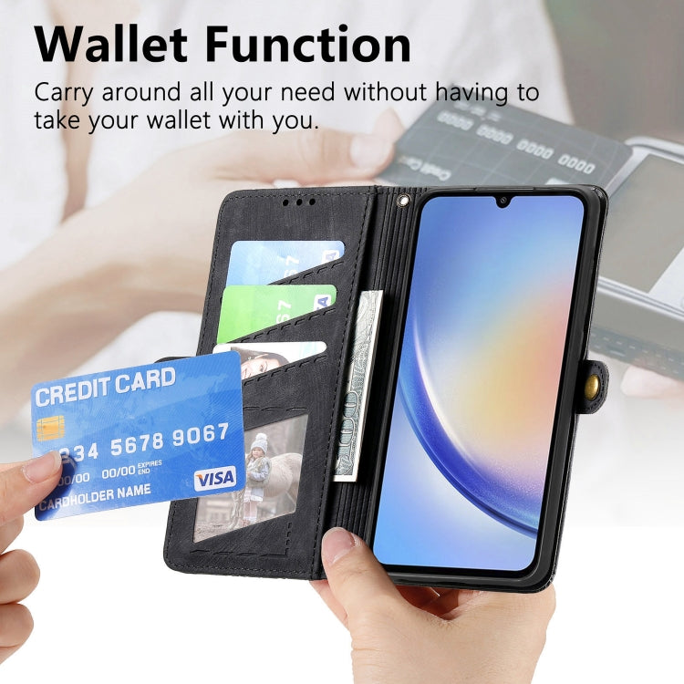 For Samsung Galaxy A24 5G Geometric Zipper Wallet Side Buckle Leather Phone Case(Black) - free shipping - PMC TechLife - Order now!
