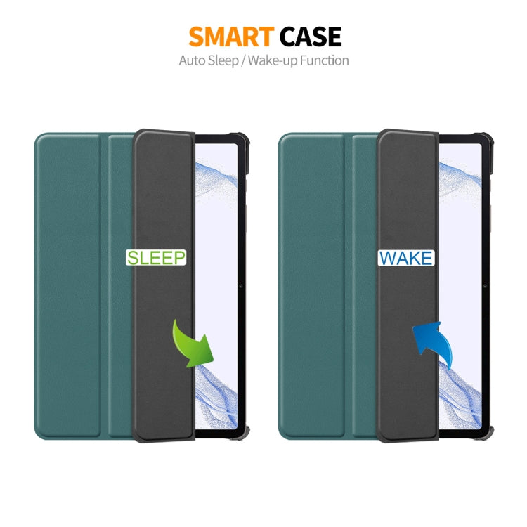 For Samsung Galaxy Tab S9 ENKAY Tri-fold Custer Texture Leather Smart Tablet Case(Dark Green) - free shipping - PMC Jewellery - Order now!