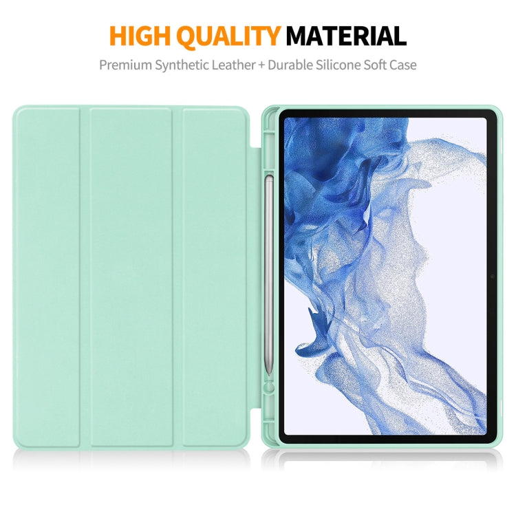 For Samsung Galaxy Tab S9 ENKAY Tri-fold Custer Leather TPU Bottom Smart Case with Pen Slot(Dark Green) - Galaxy Tab S9 Cases by ENKAY | Online Shopping South Africa | PMC Jewellery | Buy Now Pay Later Mobicred